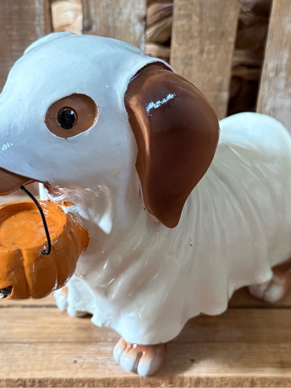 New Dachshund Ghost Halloween Dog Figurine with Pumpkin Trick Or Treat